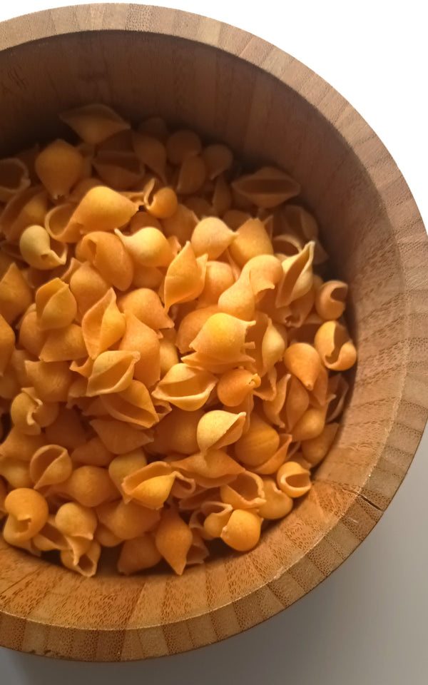 200 g box of Kerala Sundari Heritage Rice & Carrot Conchiglie – artisanal pasta made from heritage rice flour and real carrot, naturally flavored and gluten‑free