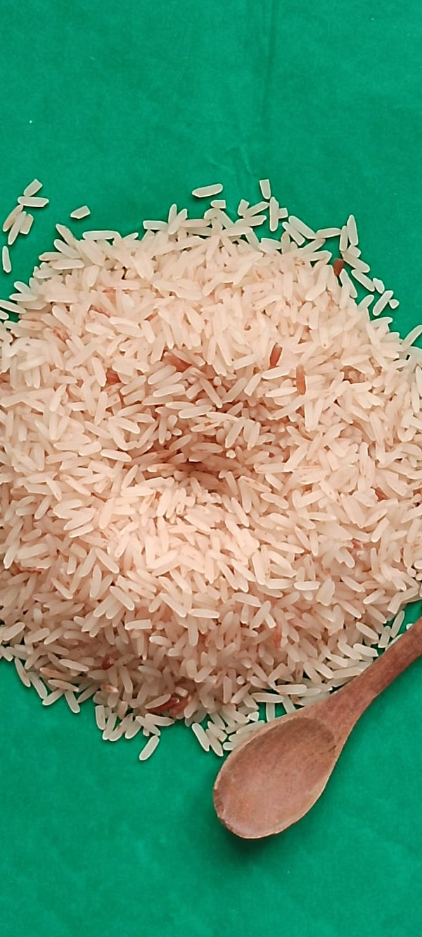 Lal Basomati Organic Semi-Polished Rice – aromatic everyday table rice with long grains and mild flavor, priced at ₹175 per kg