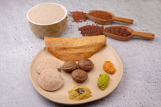 Mapillai Champa Ragi Idli Dosa Batter – nutrient-dense batter made with red rice and ragi for wholesome, fiber-rich idlis and dosas