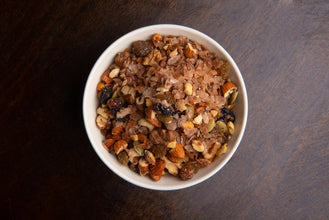 Mapillai Champa Red Rice Flakes, Walnuts & Fig Muesli – high-fiber, nutrient-rich breakfast made with heritage red rice, crunchy walnuts, and sweet figs