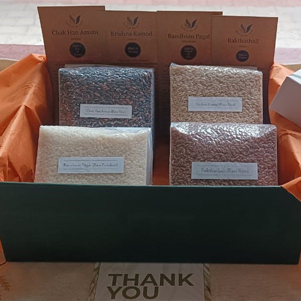 Rices of India Gift Box – premium selection of 4 rare heritage rice varieties from India, ideal for gifting and traditional cooking